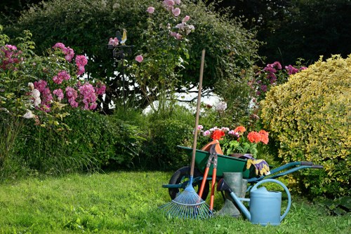 Expert gardeners working on a vibrant flowerbed
